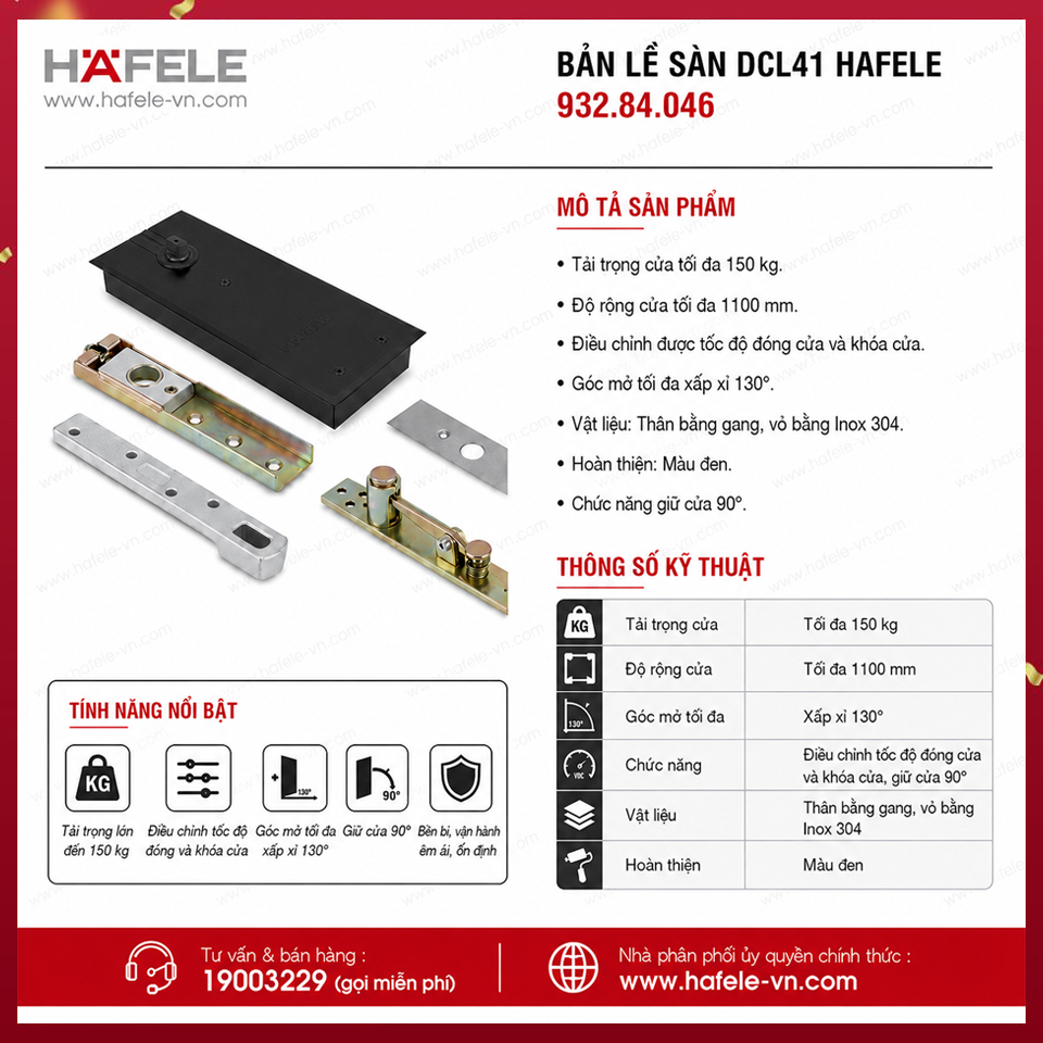 Bản Lề Sàn DCL41 EN4 150Kg Hafele 932.84.046
