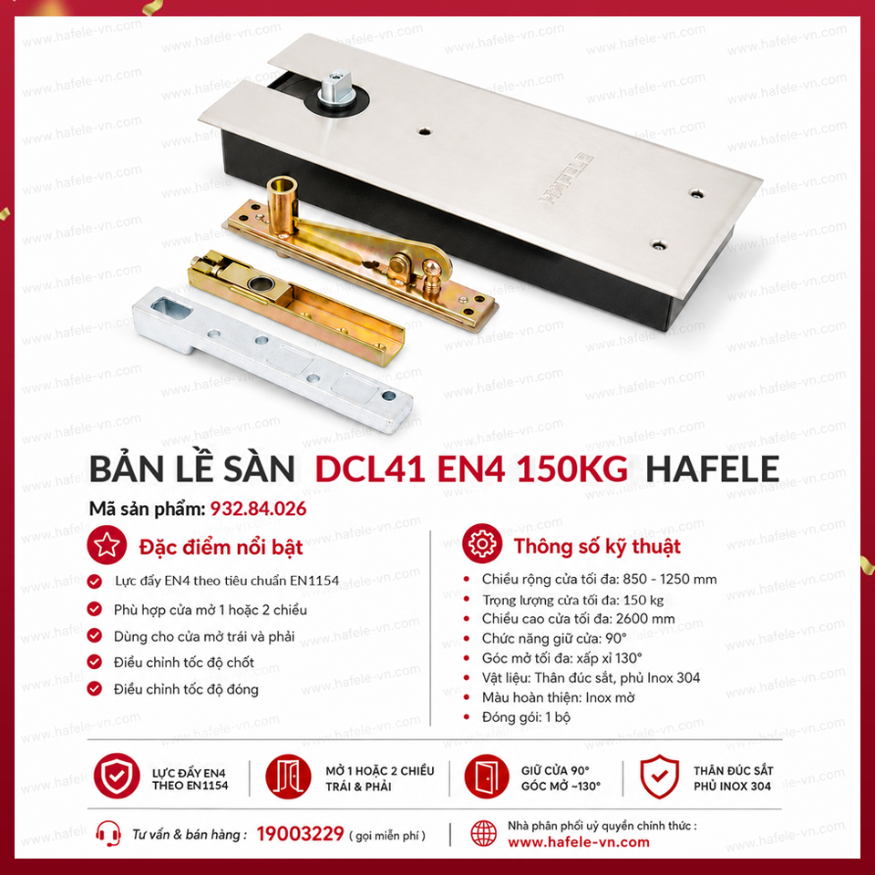 Bản Lề Sàn DCL41 EN4 150Kg Hafele 932.84.026