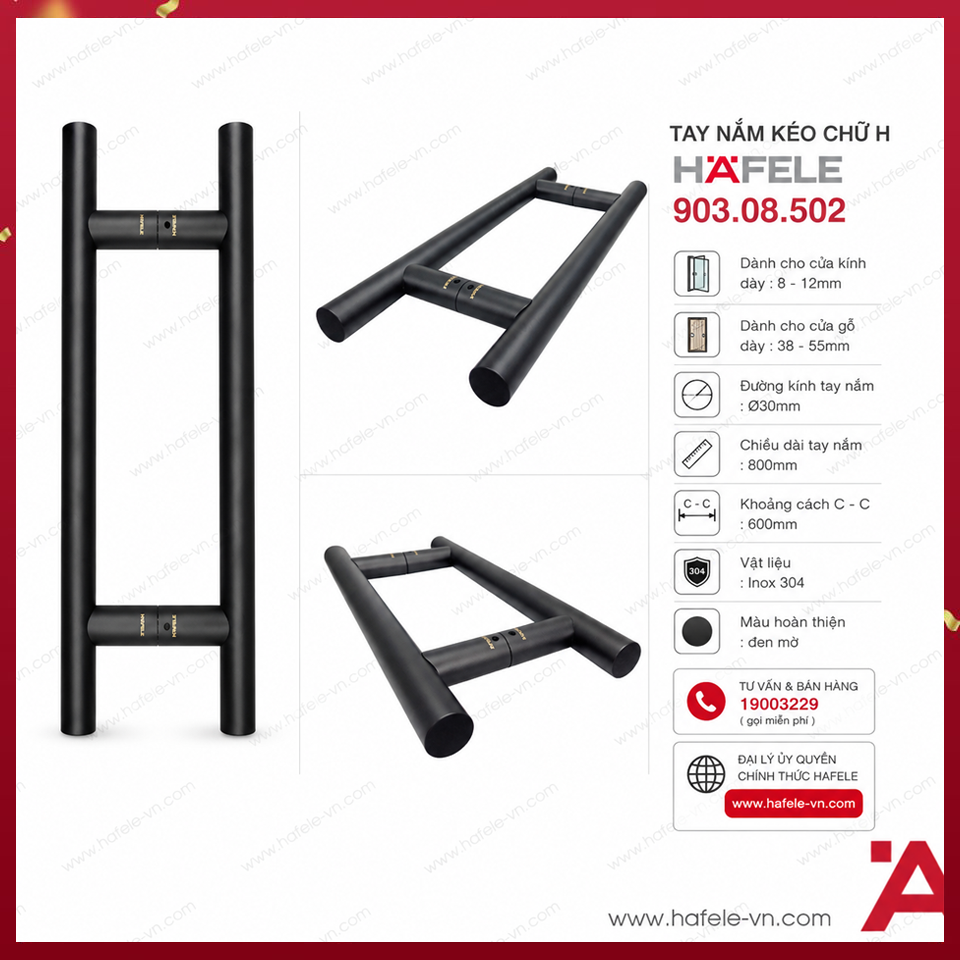 Tay Nắm Kéo chữ H Dài 800mm Hafele 903.08.502