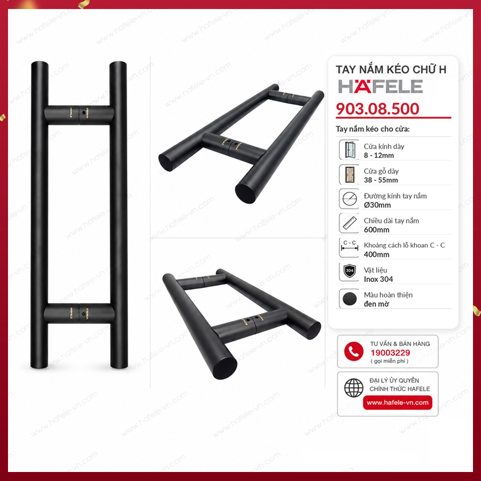 Tay Nắm Kéo Chữ H Dài 600mm Hafele 903.08.500