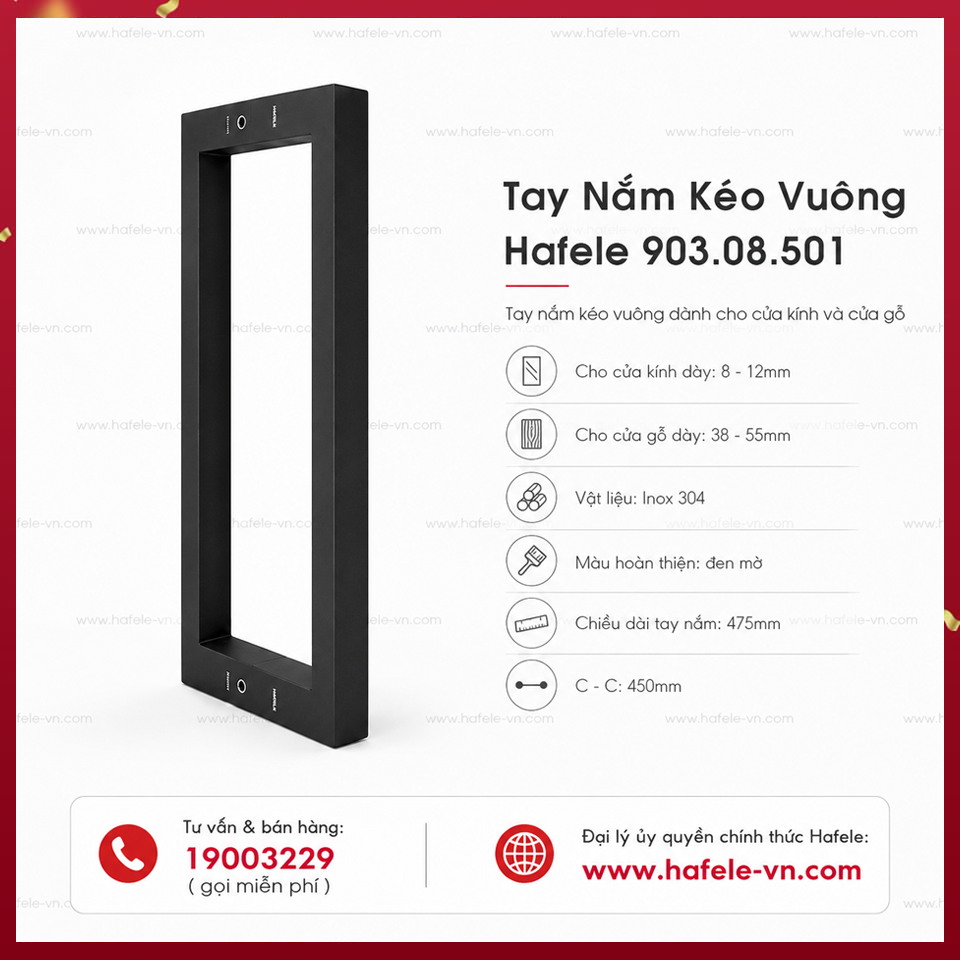Tay Nắm Kéo Vuông 475mm Hafele 903.08.501