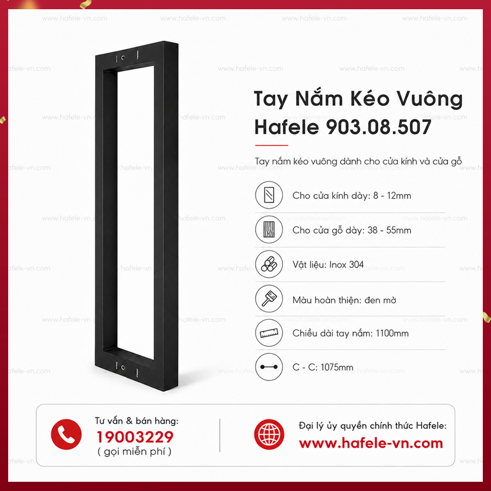 Tay Nắm Kéo Vuông 1100mm Hafele 903.08.507