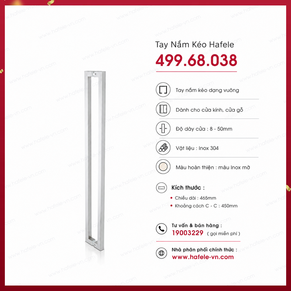 Tay Nắm Kéo Vuông L465mm Hafele 499.68.038