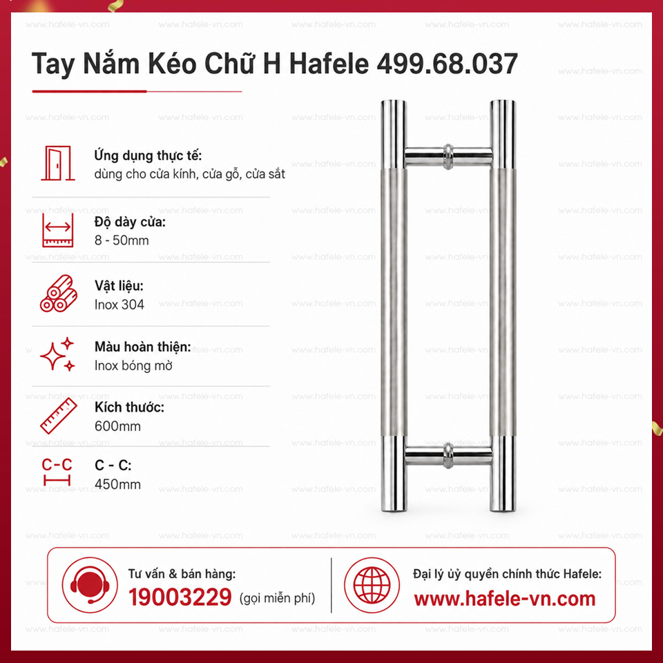 Tay Nắm Kéo Chữ H 600mm Hafele 499.68.037