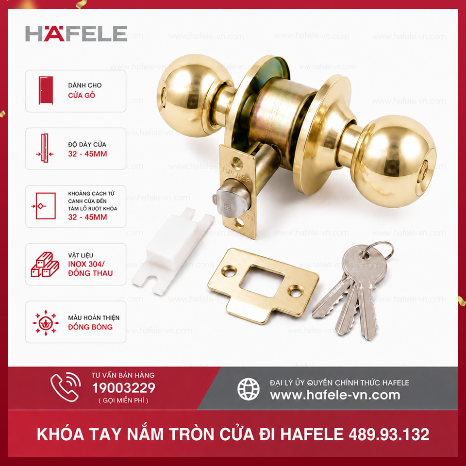 Khóa Tay Nắm Tròn Cửa Đi Hafele 489.93.132