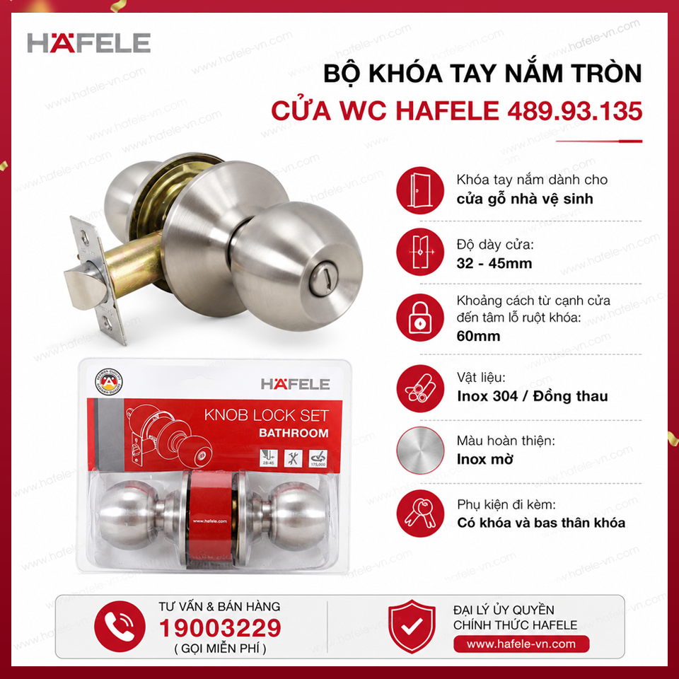 Bộ Khóa Tay Nắm Tròn Cửa WC Hafele 489.93.135