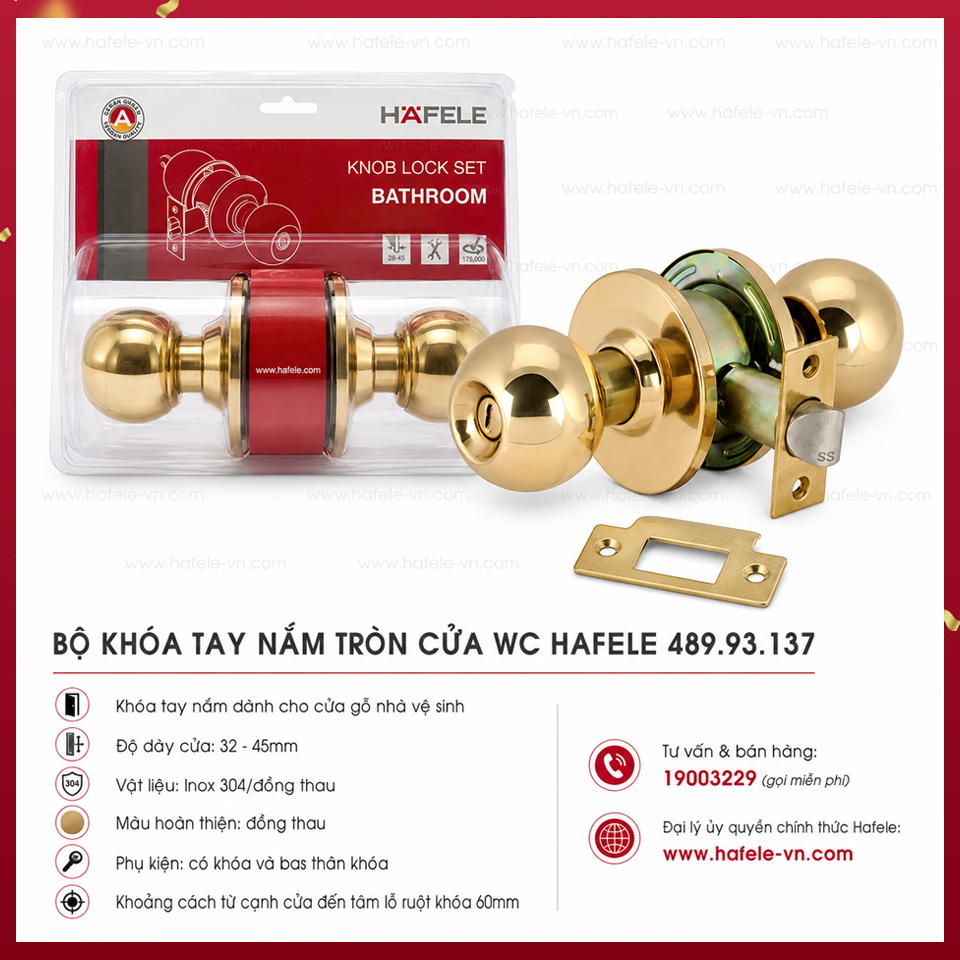 Bộ Khóa Tay Nắm Tròn Cửa WC Hafele 489.93.137
