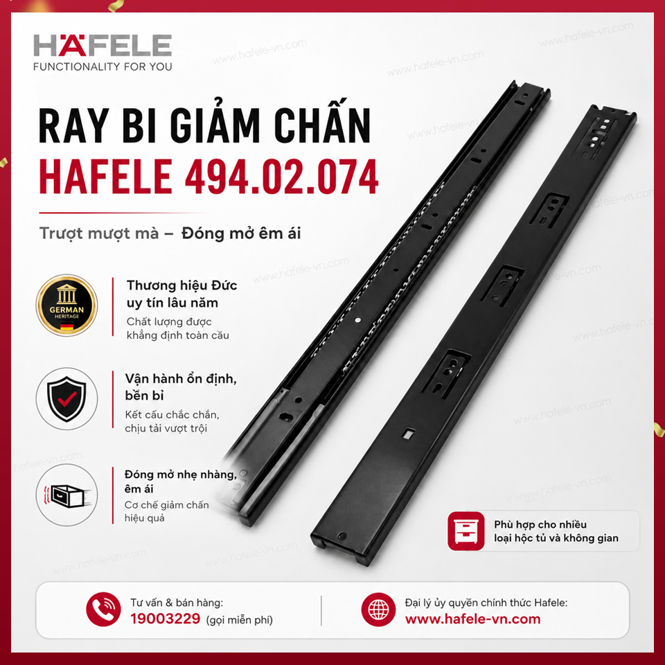 Ray Bi Giảm Chấn 450mm Hafele 494.02.074