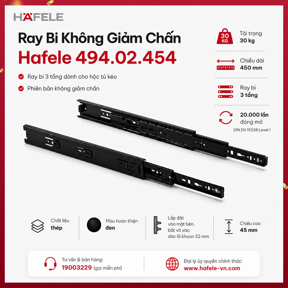 Ray Bi Không Giảm Chấn Dài 450mm Hafele 494.02.454