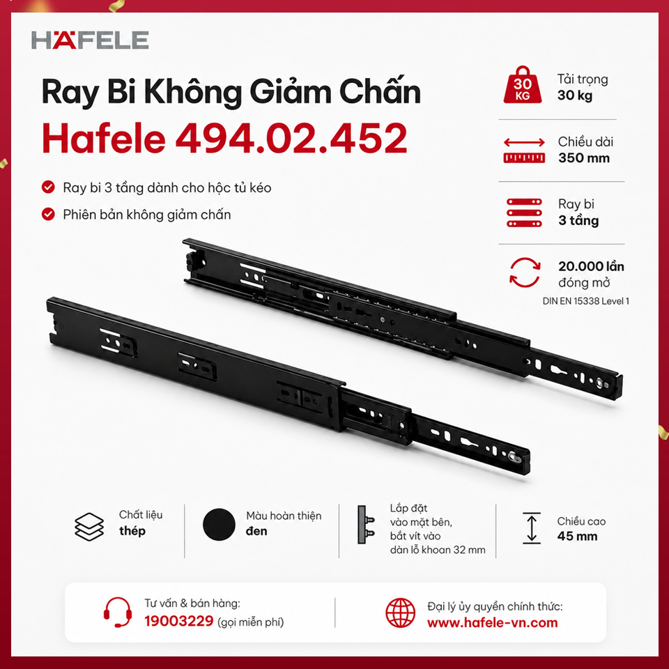 Ray Bi Không Giảm Chấn Dài 350mm Hafele 494.02.452
