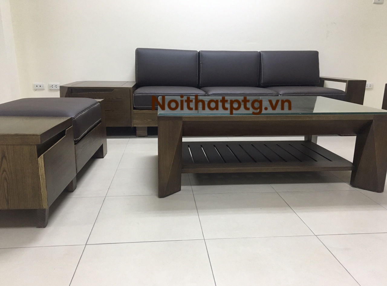 SOFA GỖ ĐỆM DA CAO CẤP CHỮ I