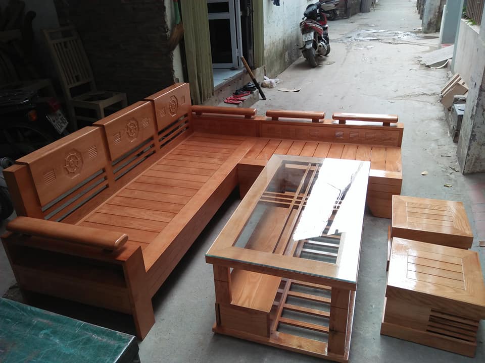 Bộ bàn ghế Sofa góc trứng gỗ sồi