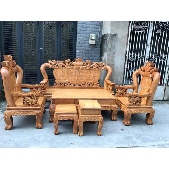 Bộ bàn ghế Nghê Đỉnh gỗ gõ đỏ