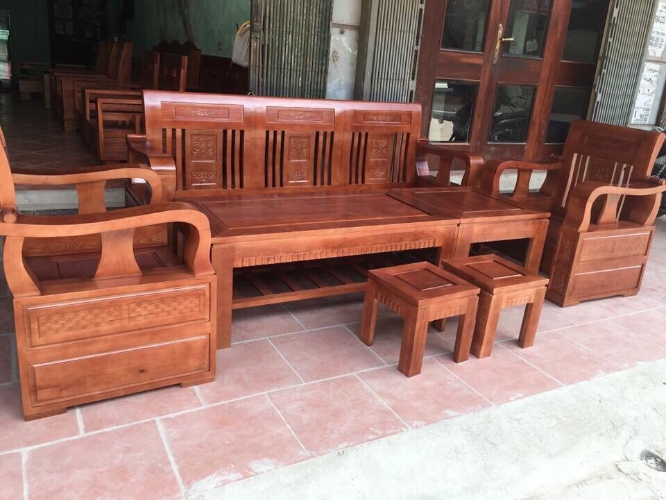 Bộ bàn ghế sofa cuốn thư gỗ sồi