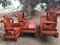 Bộ bàn ghế Tần Thủy Hoàng gỗ hương đá cột liền yếm liền