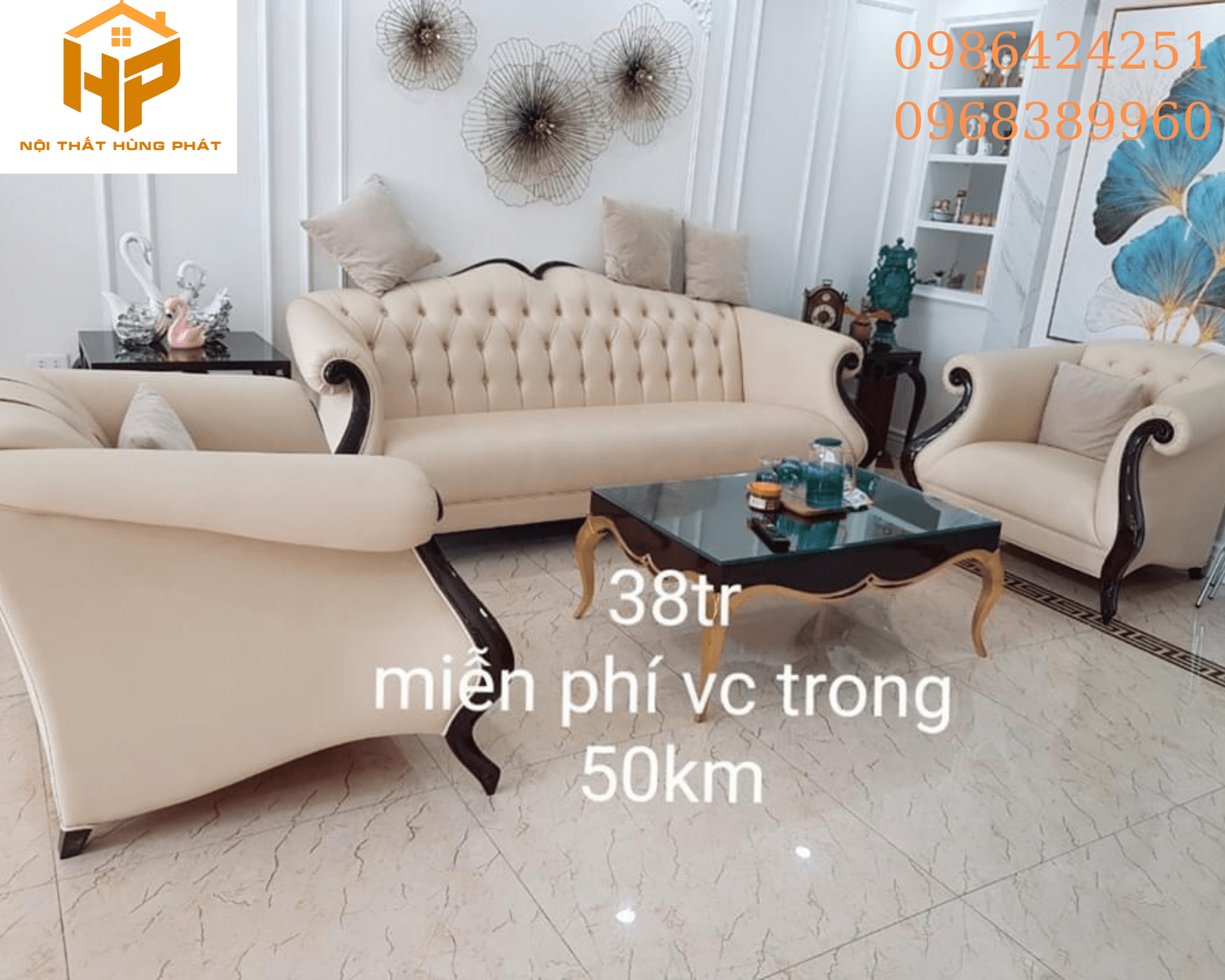 Sofa Tân Cổ Điển khung gỗ vòm