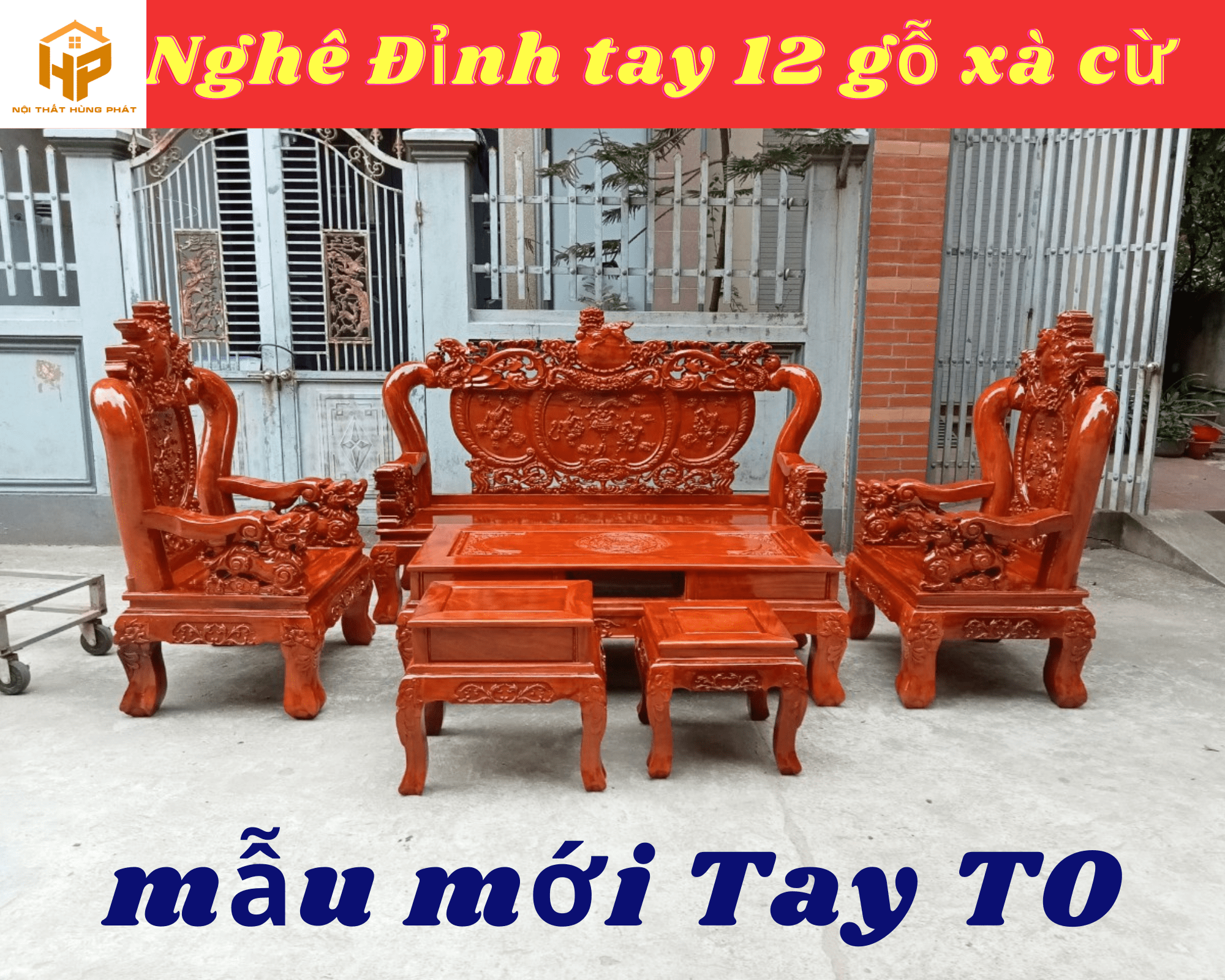 Bộ bàn ghế Nghê Đỉnh gỗ xà cừ