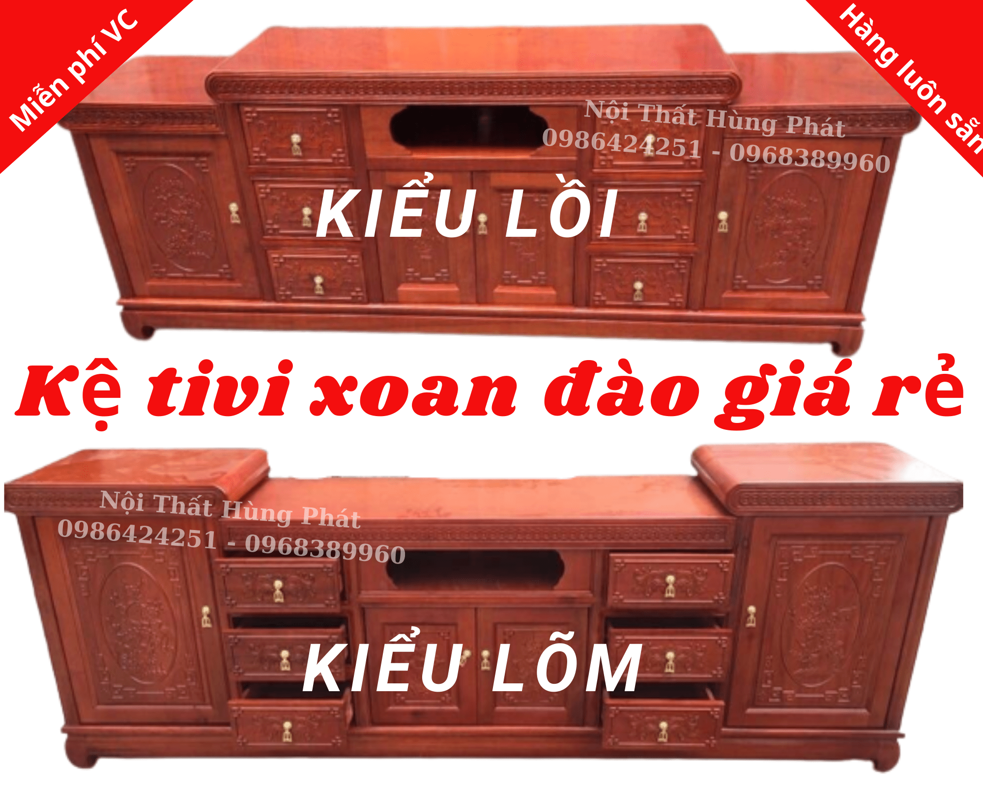 Kệ tivi Mõ gỗ xoan đào