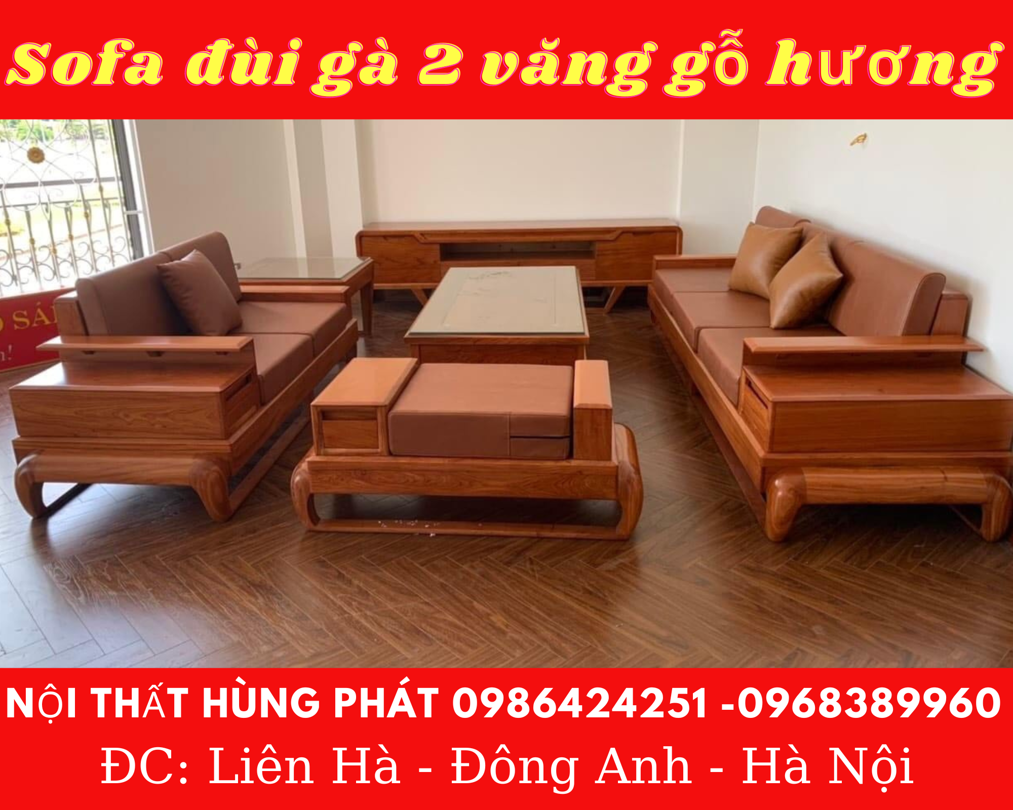 Sofa 2 văng đùi gà gỗ hương