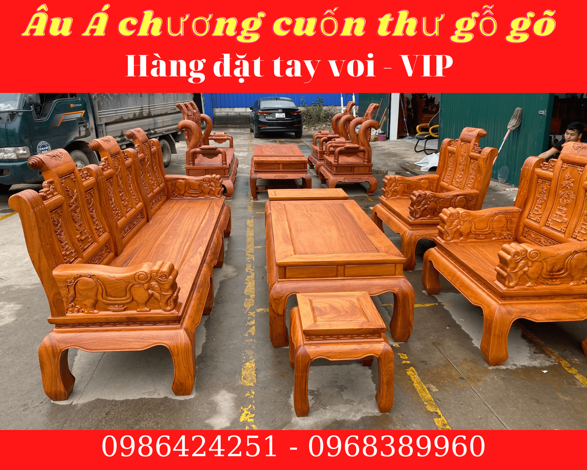 Bộ bàn ghế Âu Á Hộp Cuốn Thư gỗ gõ đỏ