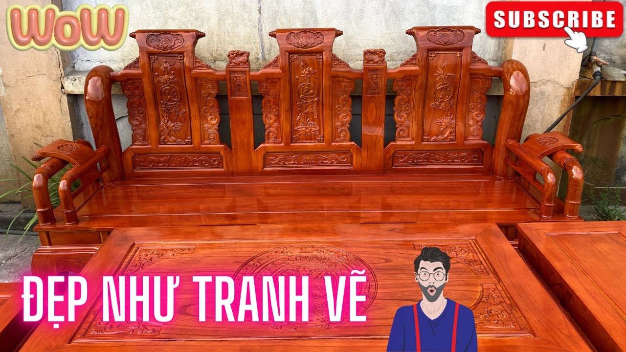 Bộ bàn ghế Tần Thuỷ Hoàng gỗ xoan ta cột 12
