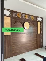 Vách ngăn phòng thờ CNC kèm tranh trúc chỉ