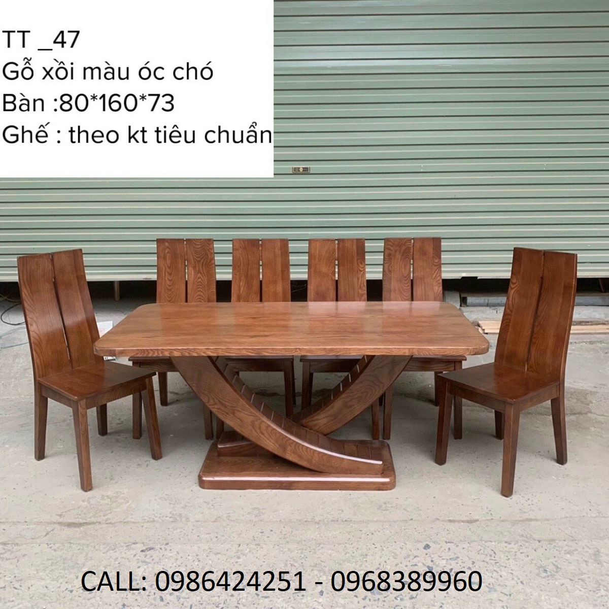 Bộ bàn ăn gỗ sồi chân chữ X sang trọng