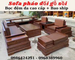 Sofa chân Pháo gỗ sồi kèm đệm cao cấp