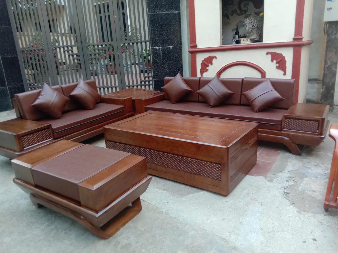 Sofa chân thuyền gỗ sồi kèm đệm cao cấp