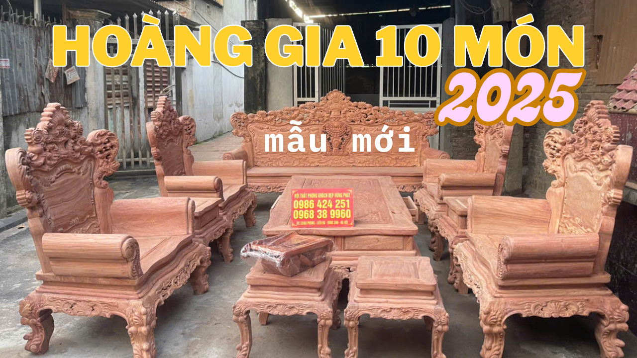 Bộ bàn ghế Hoàng Gia gỗ hương mẫu mới 2025