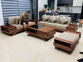 Sofa góc chữ L chân thuyền gỗ sồi