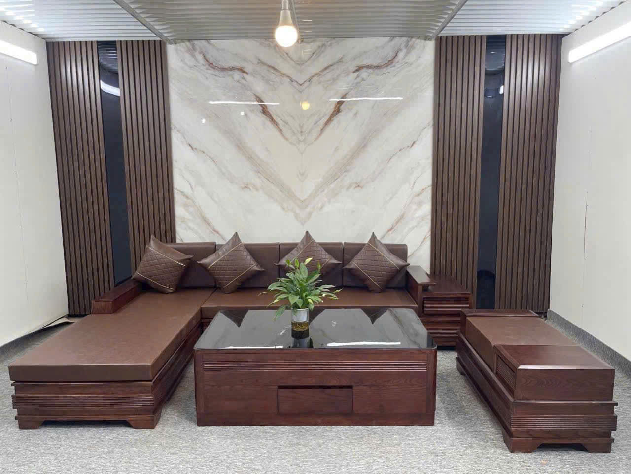 Sofa góc liền chân pháo gỗ sồi giá rẻ
