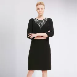 Sleeve Embellished Neckline Shift Dress