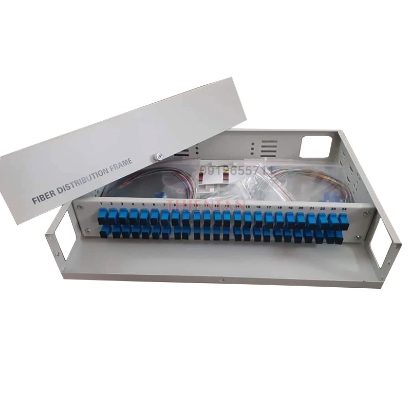 Hộp phối quang gắn tủ rack đủ phụ kiện vỏ thép sơn tĩnh điện ODF 48FO