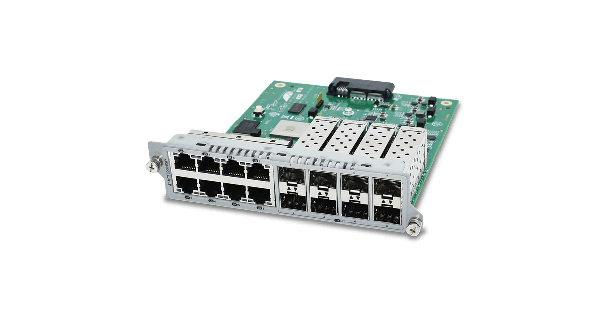 AT-MCF3000/8SP Allied Telesis 8 x 100/1000Mb SFP to 10/100/1000T blade
