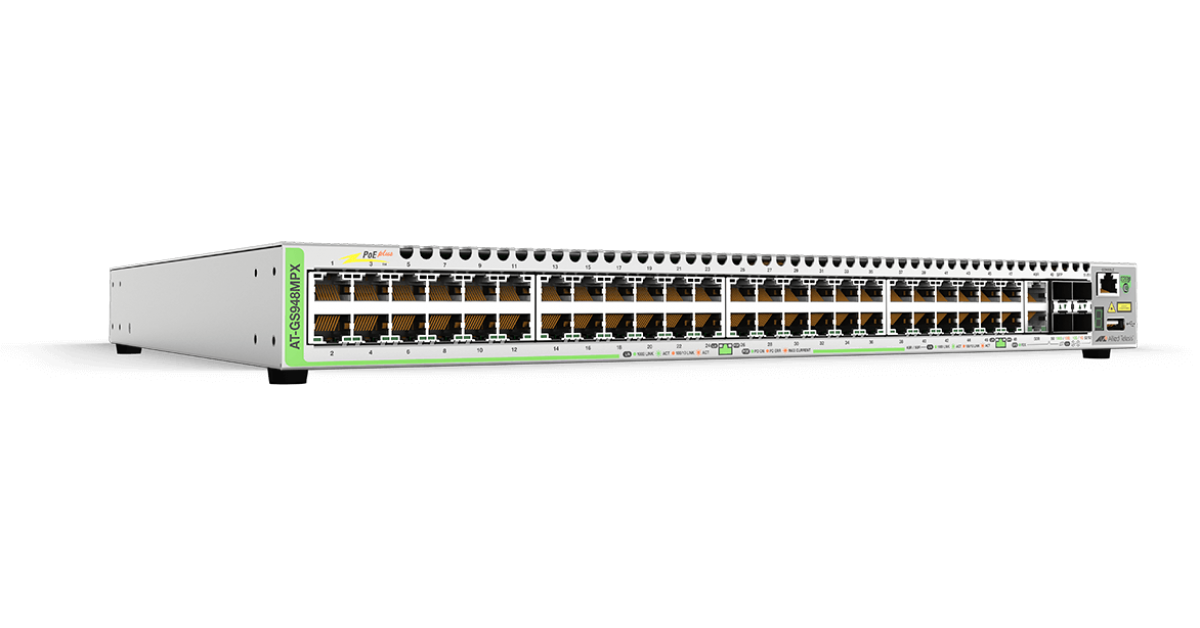 AT-GS948MPX Switch Access Allied Telesis 48 Ports PoE+ 370W, 2 Combo Uplink, 2 SFP+