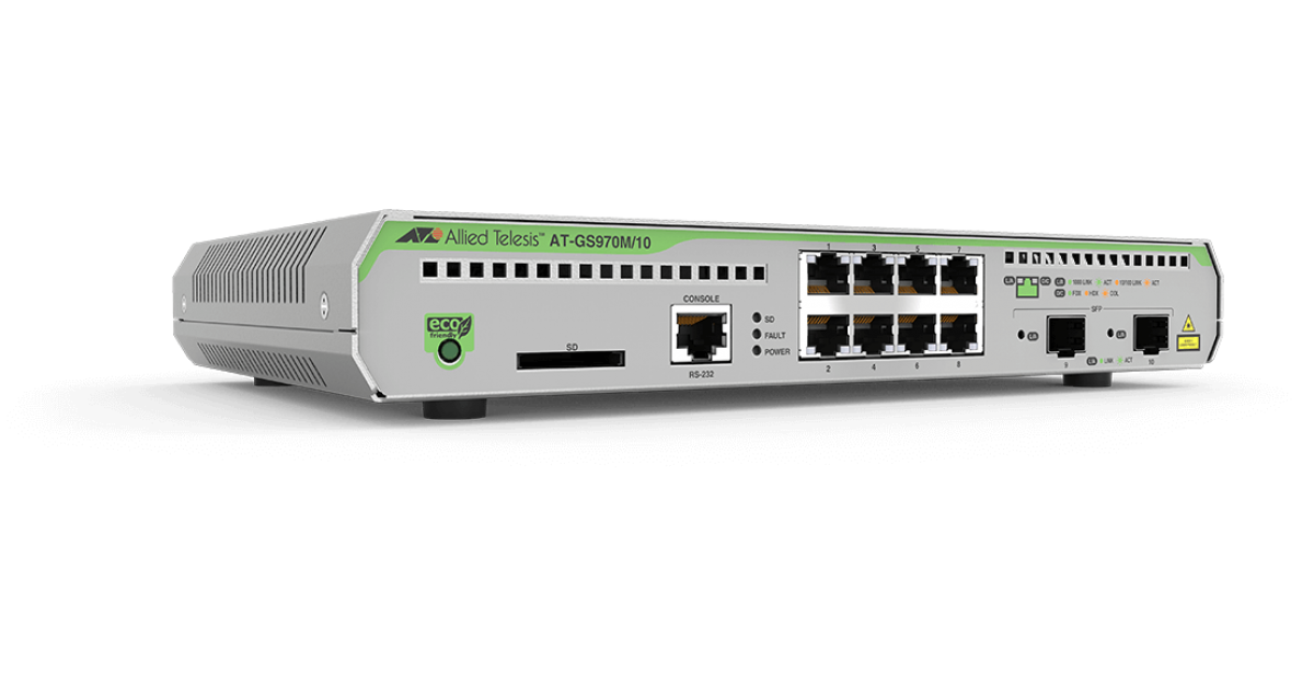 AT-GS970M/10 Switch Allied Telesis 8 Ports 10/100/1000T, 2 x 100/1000X SFP ports