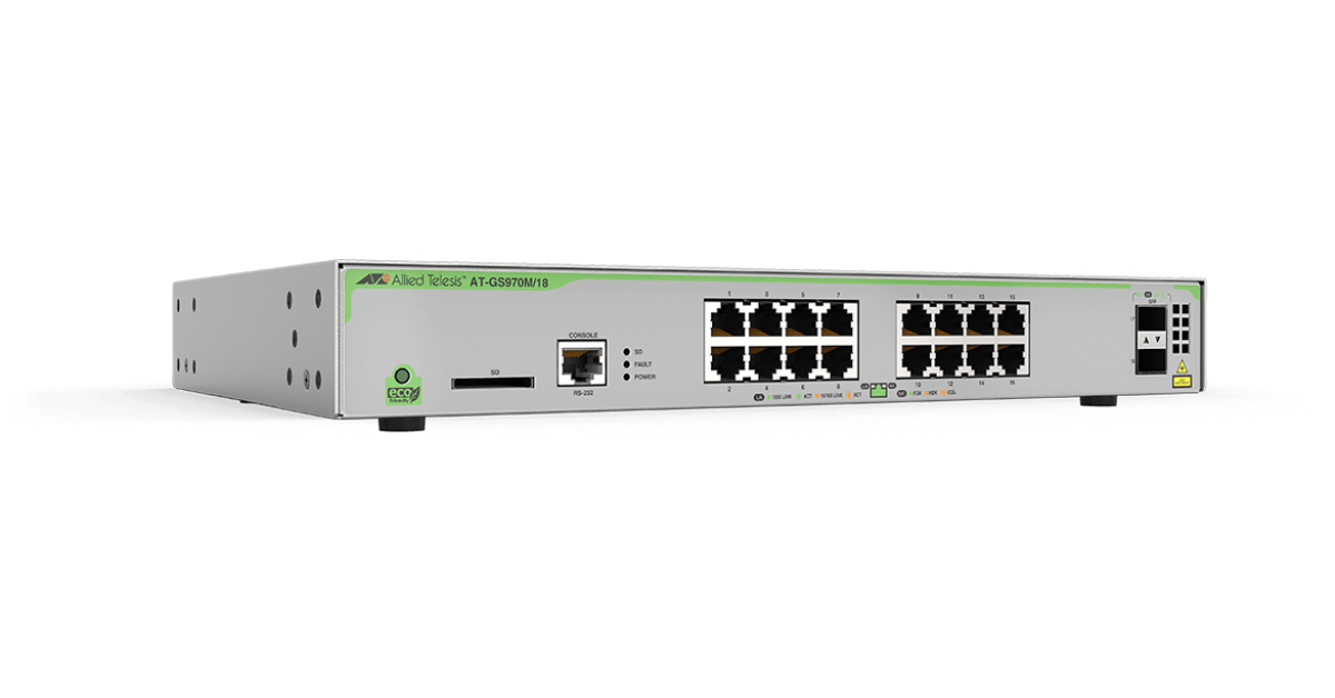 AT-GS970M/18 Switch Allied Telesis 16 Ports 10/100/1000T, 2 SFP Uplink