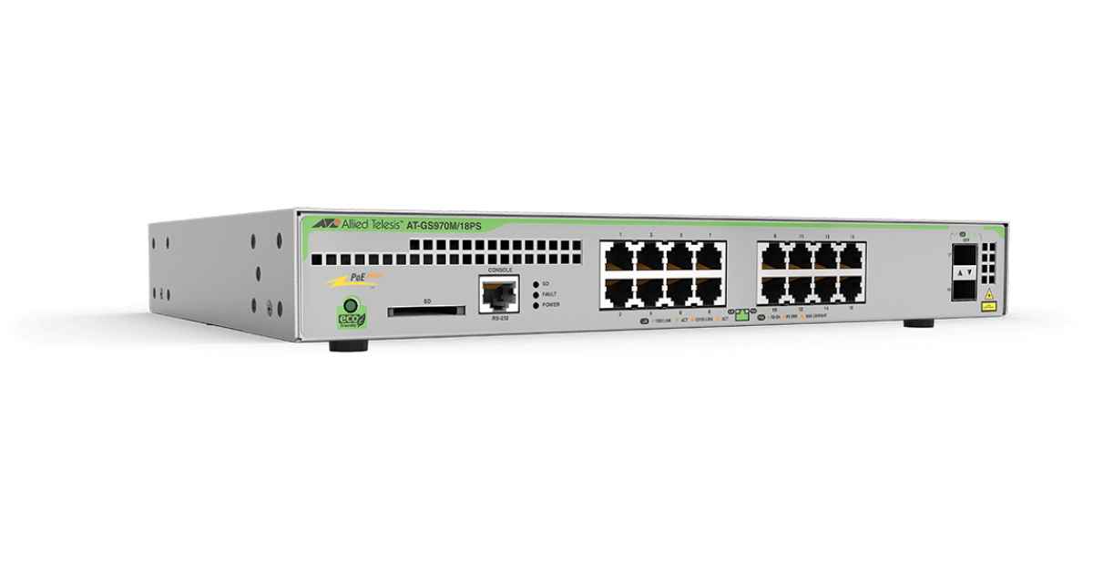 AT-GS970M/18PS-R Allied Telesis 16 Ports PoE+247W, 2 SFP ports with rack mount kit