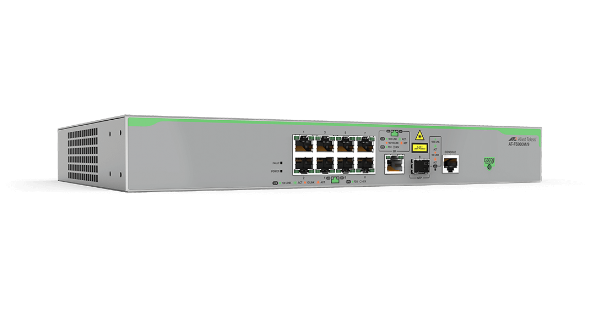 AT-FS980M/9 Allied Telesis 8-port 10/100TX Switch, 1 Gigabit/SFP Combo Uplinks