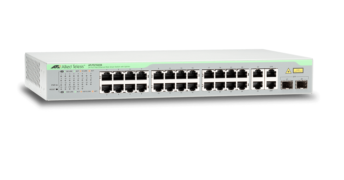 AT-FS750/28 Switch Allied Telesis 24-port 10/100TX and 2 combo 1000T/SFP