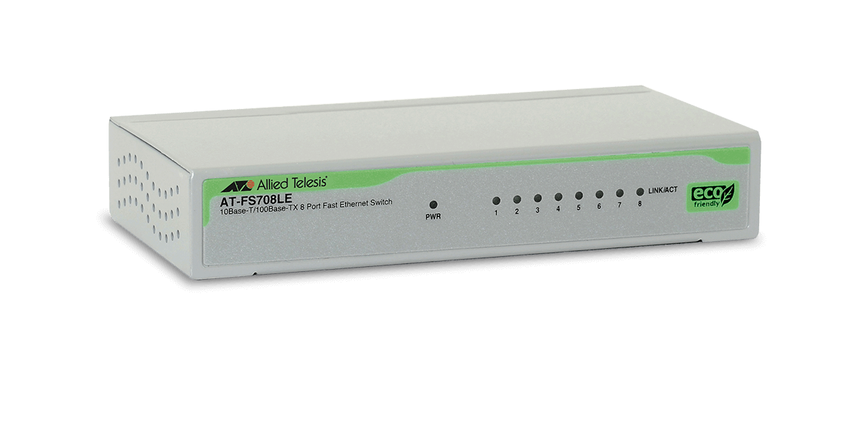 AT-FS708LE/POE Allied Telesis 8-port 10/100TX unmanaged PoE switch.