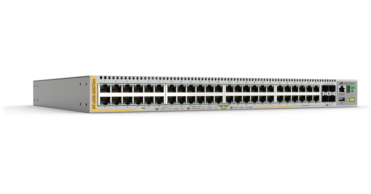 AT-x530-52GTXm Allied Telesis 40-port 10/100/1000T and 8-port 100M/1/2.5/5G stackable, 4 SFP+ ports