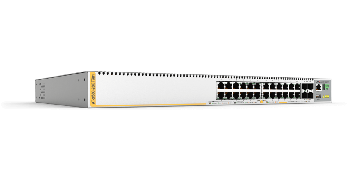 AT-x530-28GTXm-00 20 Ports 10/100/1000T, 4 Ports 100M/1/2.5/5G stackable, 4 SFP+ ports