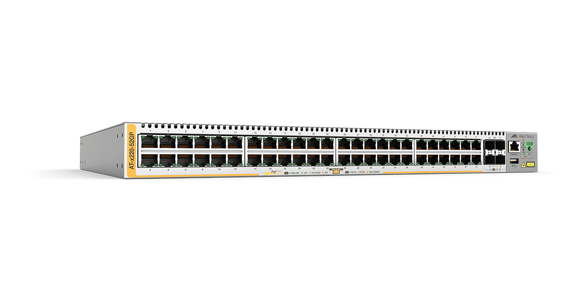 AT-x220-52GP Switch Allied Telesis 48 Ports POE+ 740W, 4 SFP uplink ports