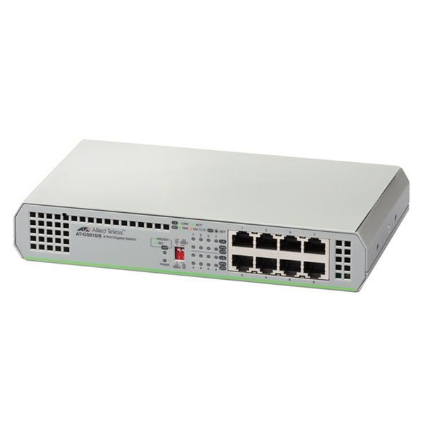 AT-GS910/8E Allied Telesis 8-port 10/100/1000T unmanaged switch with AC Adaptor
