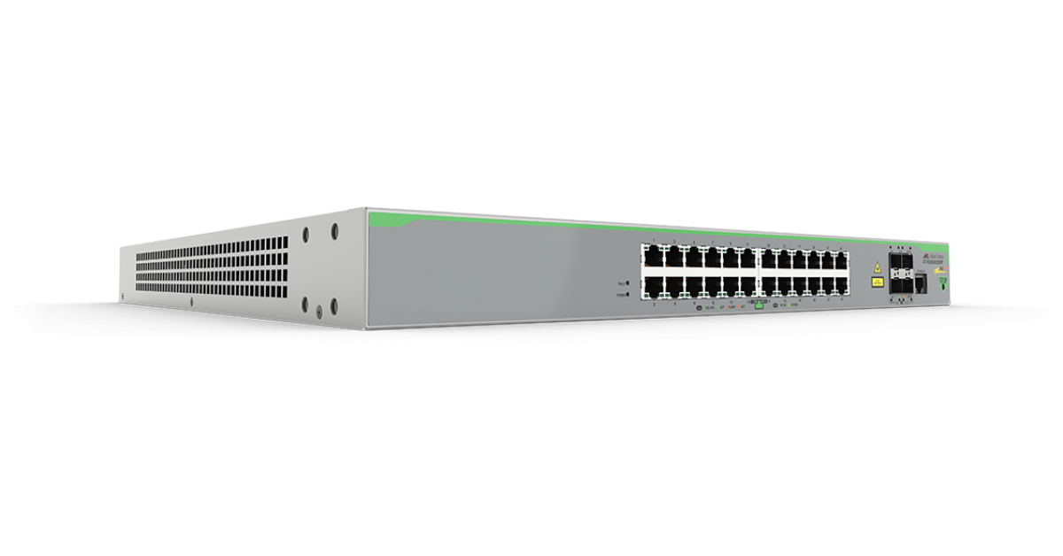 AT-FS980M/28DP Allied Telesis 24-port 10/100TX PoE+ 375W, 4 SFP uplinks, dual fixed AC PSU