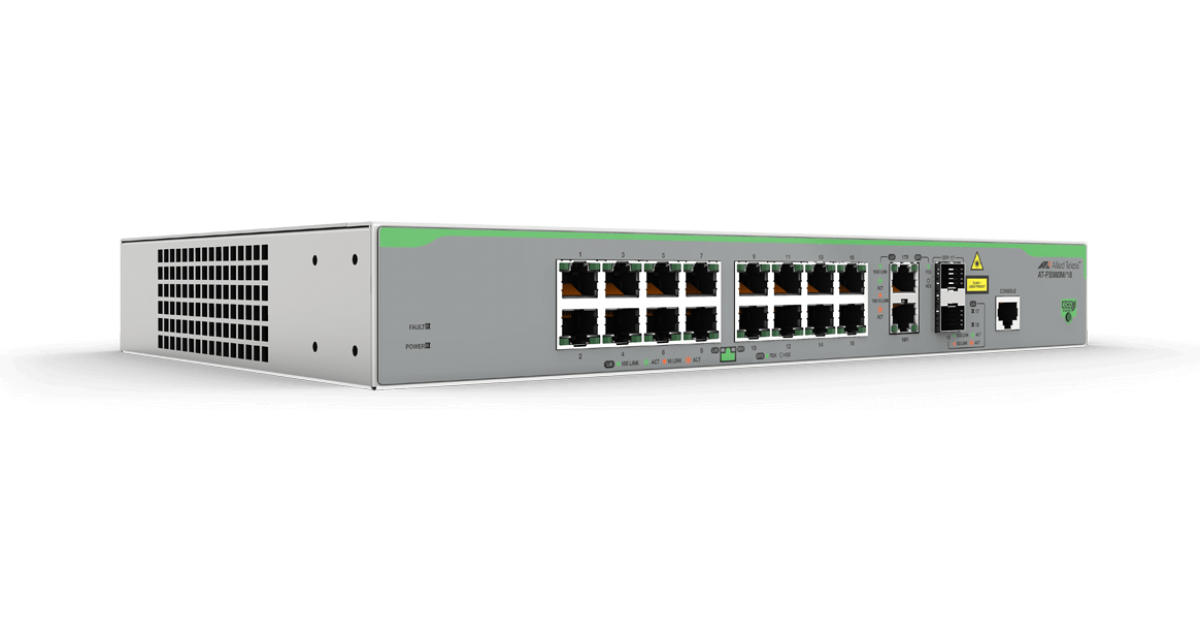 AT-FS980M/18 Allied Telesis 16 Ports 10/100TX Switch, 2 Gigabit/SFP Combo Uplinks