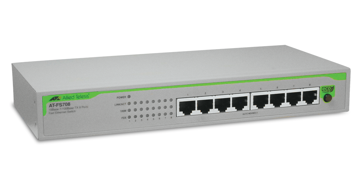 AT-FS708 Allied Telesis 8-port 10/100TX unmanaged switch.