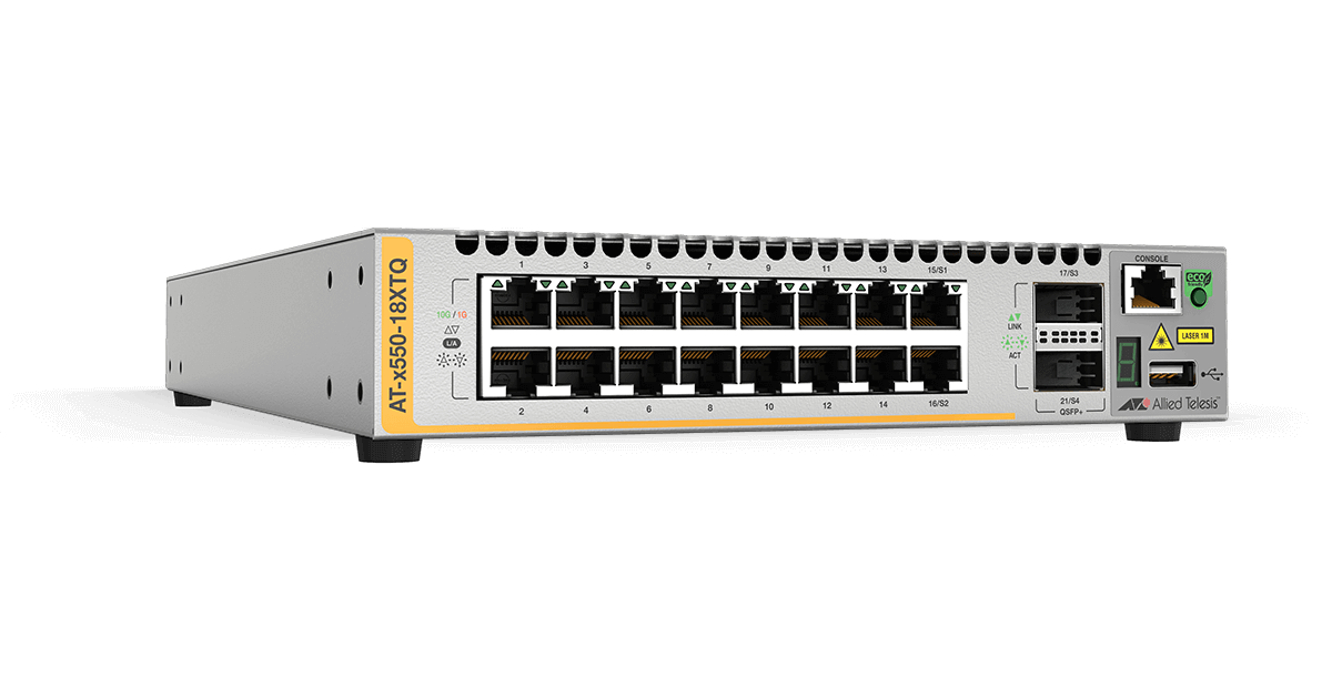 AT-x550-18XTQ Allied Telesis 16 Ports 1G/10G BaseT stackable switch with 2 QSFP ports